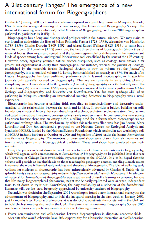 The emergence of a new international forum for Biogeographers